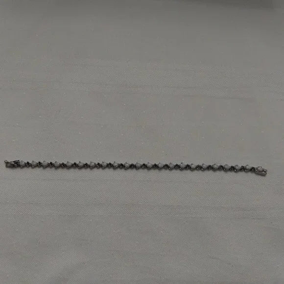 Sterling Silver Bracelet with Opals and Blue Rhinestones - Picture 8 of 14